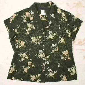 JONES NEW YORK Vintage 90s Pure Silk Kimono Style Crop Floral Button Top Large
